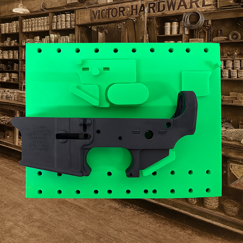 3D-printed laser engraving jig holding AR-15 receiver on fixture plate